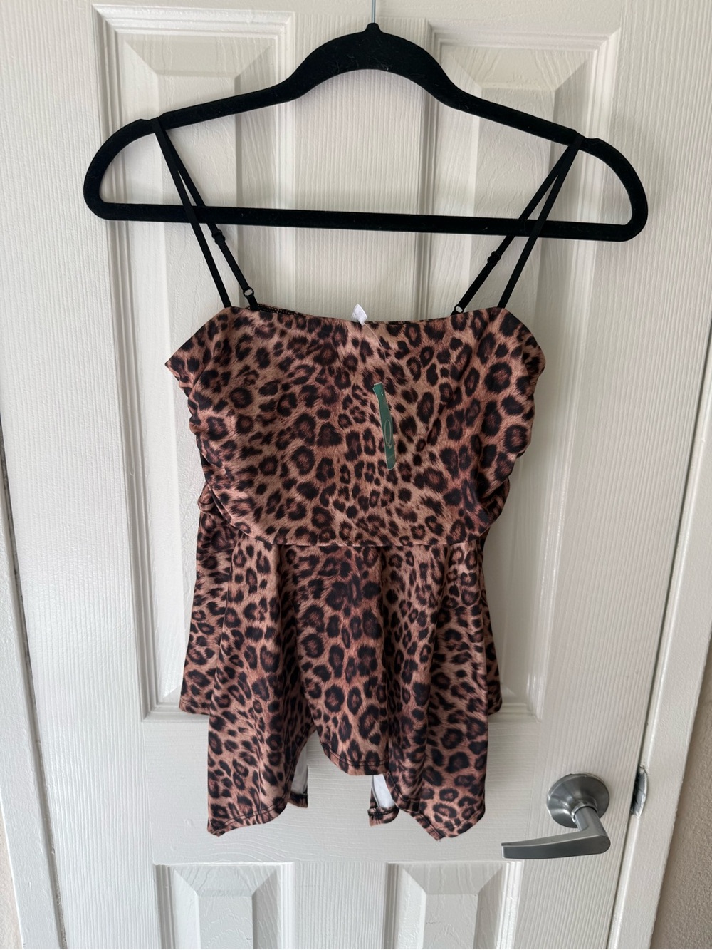 Leopard Print adjustable strap peplum top